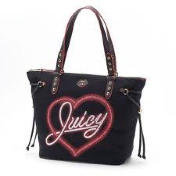JUICY COUTURE Sport Tote Bag Black & Pink Heart - Picture 2 of 7